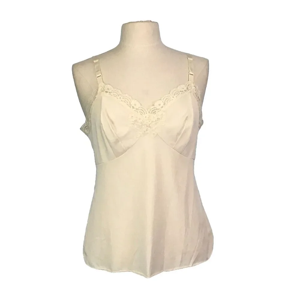 Shadowline Vintage Womens White Cream Camisole Top,‎ Lace, bust 38, Adjustable